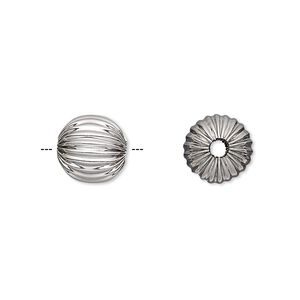 Bead, stainless steel, 10mm corrugated round. Sold per pkg of 2.