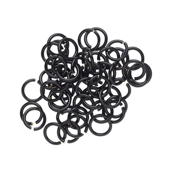 Jump ring, electro-coated brass, black, 6mm round, 4.4mm inside diameter, 20 gauge. Sold per pkg of 50. image number 0