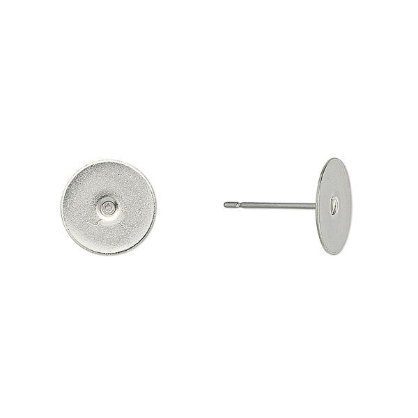 Earstud, silver-finished brass, 10mm flat pad. Sold per pkg of 50 pairs. image number 0