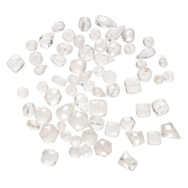 Bead mix, quartz crystal (coated), 5x4mm-10mm hand-cut top- and center-drilled faceted mixed shapes with 0.4-1.4mm hole, C grade, Mohs hardness 7. Sold per 1-ounce pkg, approximately 55-70 beads. image number 0