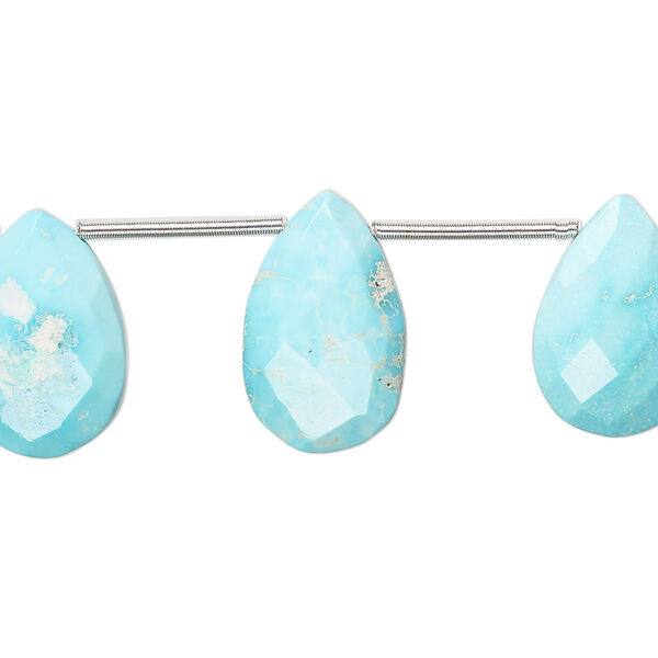 Imperial crown turquoise 1pkg10, hand-cut top-drilled faceted puffed teardrop bead natural B grade, 12x8mm-17x11mm image number 0