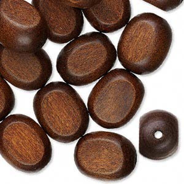 Bead, wood (dyed), dark brown, 25x20mm hand-cut flat oval. Sold per pkg of 25. image number 0