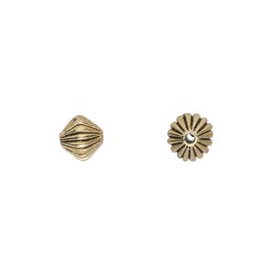 Bead, antique gold-finished "pewter" (zinc-based alloy), 7x7mm corrugated bicone. Sold per pkg of 20.