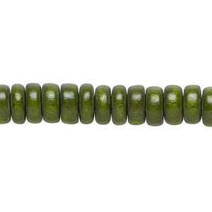 Bead 1pkg1, Taiwanese cheesewood (dyed / waxed), dark forest green, 8x4mm rondelle, 15-1/2 to 16 inches.
