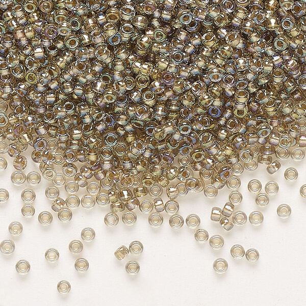 Seed bead, Miyuki, glass, pkg/250g, #11 rocaille, translucent moth-lined luster crystal clear (RR-3540). image number 0