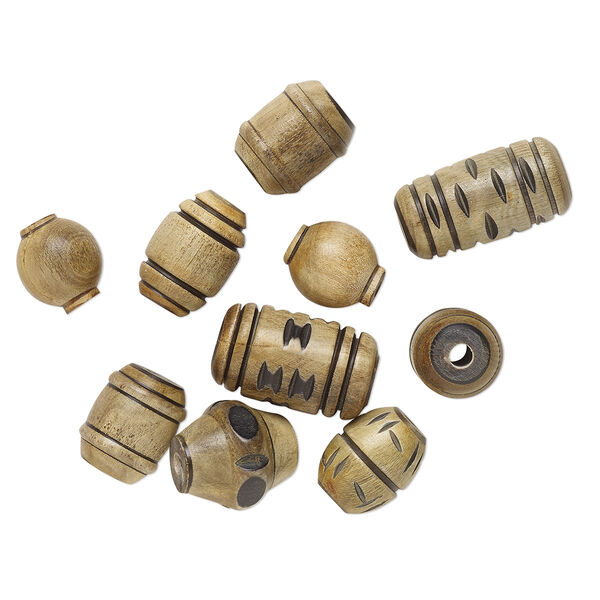Bead mix, horn (natural), 13x12mm-22x16mm mixed shapes, Mohs hardness 2-1/2. Sold per pkg of 10. image number 0