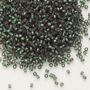 Seed bead, Delica®, glass, pkg/7.5g, #11 round, translucent semi-matte silver-lined leaf green (DB-0690).