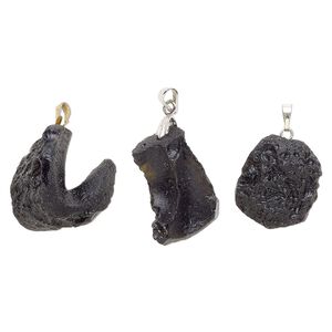 Tektite / steel 1pkg1, freeform nugget pendant 22x20mm-35x26mm