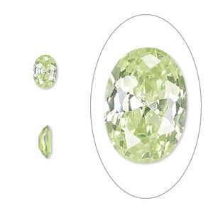 Gem, cubic zirconia, peridot green, 7x5mm faceted oval, Mohs hardness 8-1/2. Sold per pkg of 2.
