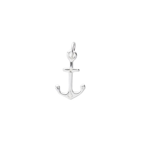 Charm, sterling silver, 12x9mm anchor. Sold per pkg of 6. image number 0