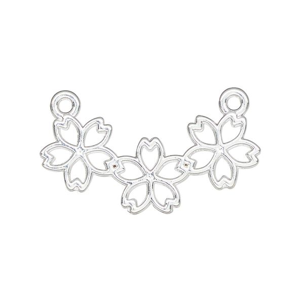 Component, resin frame, silver-finished "pewter" (zinc-based alloy), 32x16mm open 3-flower curve. Sold per pkg of 2. image number 0
