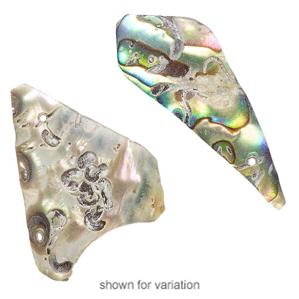 Focal and drop, abalone shell (natural), 16x17mm-36x25mm freeform, Mohs hardness 3-1/2. Sold per 1-ounce pkg, approximately 20-25 pieces. image number 2