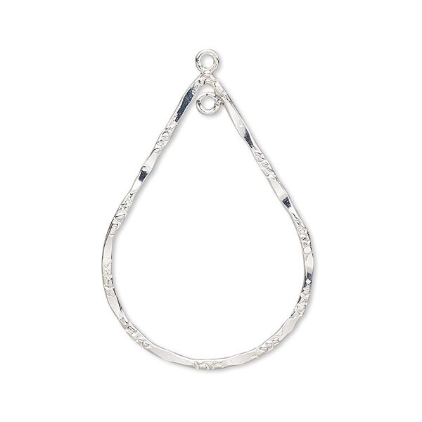 Focal, sterling silver-filled, 32x23mm double-sided hammered and textured open teardrop with loop. Sold individually. image number 0