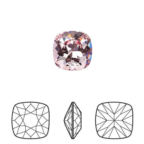 Fancy stone 6pk light rose foil back, Crystal Passions® 12mm cushion 4470 image number 0
