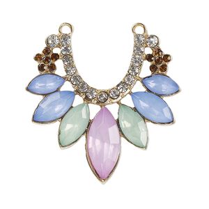 Focal, gold-finished brass / plastic / glass, multicolored, 32x31.5mm single-sided fan. Sold individually.