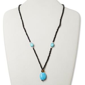 Multi-gemstone / glass / "pewter" (zinc-based alloy) 1pkg1, silver-finished / antique gold-finished puffed oval necklace 17 inch / lobster claw clasp 21x18mm