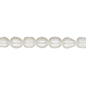 Pearl, cultured freshwater (bleached), white, 5-6mm rice, D grade, Mohs hardness 2-1/2 to 4. Sold per 15-1/2" to 16" strand.