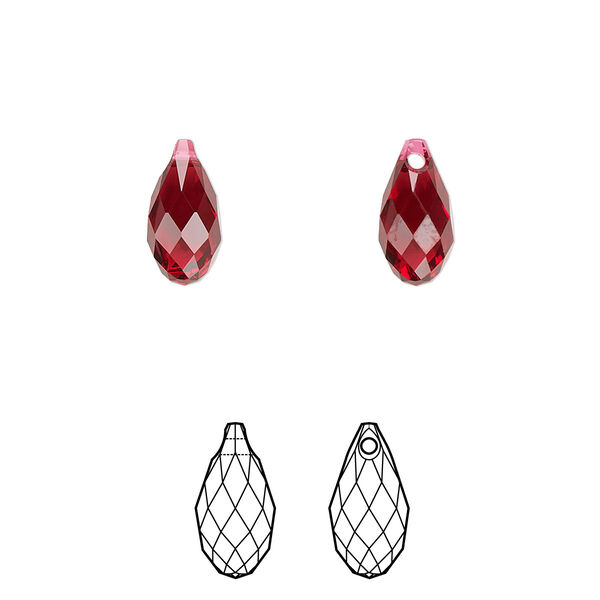 Briolette 2pk scarlet, Crystal Passions® 11x5.5mm pendant drop 6010 image number 0