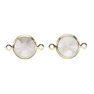 Link, Vintage Crystal™, crystal and  gold-plated brass, crystal clear, 12mm rivoli. Sold per pkg of 2.