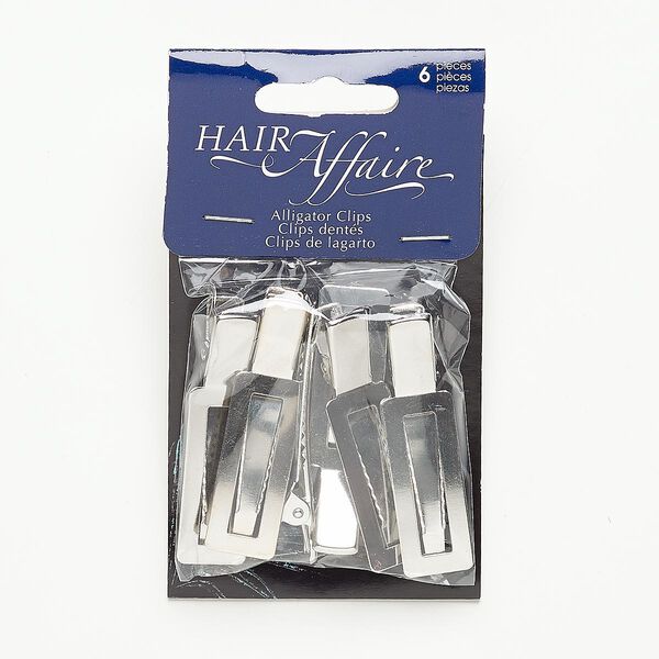 Hair clip, silver-finished steel, 49x13mm with 33x13mm open rectangle flat pad. Sold per pkg of 6. image number 0
