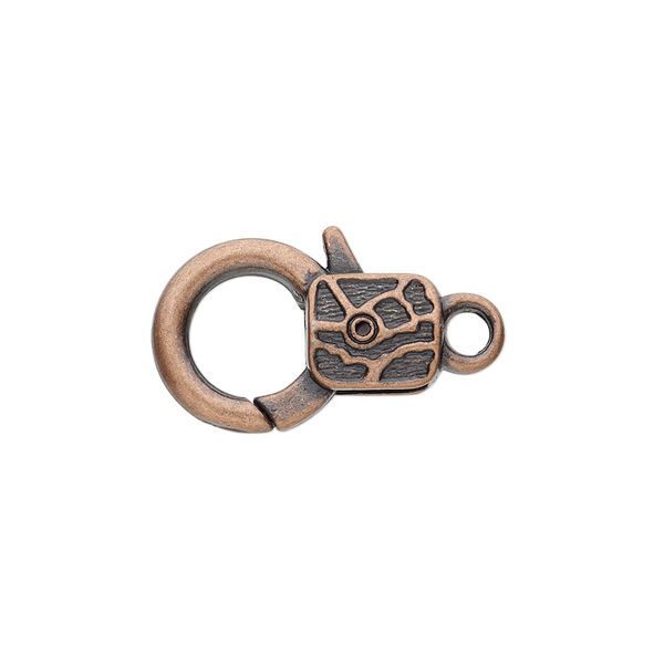 Clasp, lobster claw, antique copper-plated "pewter" (zinc-based alloy), 19.5x13mm with double-sided abstract design. Sold per pkg of 8. image number 0