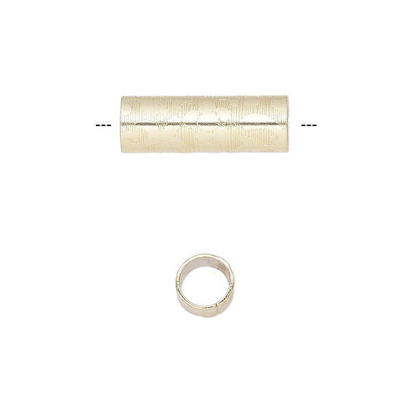 Bead, gold-finished steel, 18.5x6mm round tube with damask design. Sold per pkg of 10. image number 0