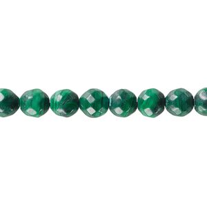 Malachite 1pkg1, faceted round bead natural 8 inch 8mm