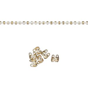 Chain, gold-finished brass, white, 1.5mm faceted ball with (6) 2mm bead tips. Sold per pkg of 39 inches.