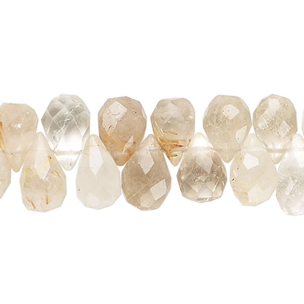 Bead, rutilated quartz (natural), 9x7mm-14x9mm hand-cut top-drilled faceted teardrop, C grade, Mohs hardness 7. Sold per 7-inch strand. image number 0