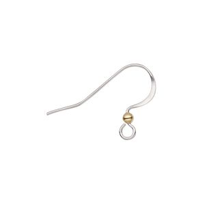 Ear wire fishhook 1pkg20 gold-plated, 16.5mm / 2.5mm ball / open loop, 21 gauge brass / stainless steel 10 pair