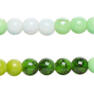 Bead, glass, opaque and translucent greens, 8-8.5mm round. Sold per pkg of (2) 7-inch strands, approximately 50 beads.