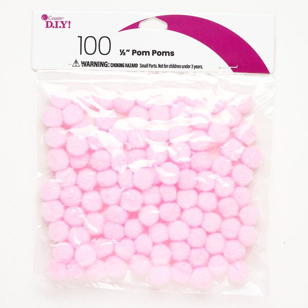 Component 1pkg100, polyester, pink, 0.5 inch pom-pom. image number 0