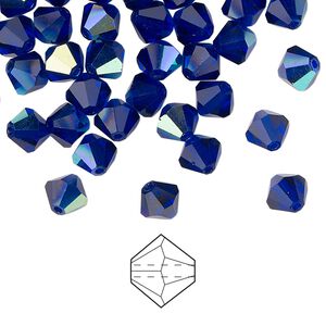 Bead 144pk cobalt blue AB, Preciosa Czech crystal 6mm faceted bicone