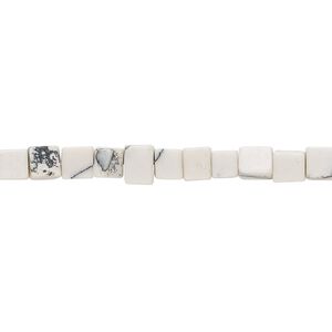 Bead, "howlite" (resin) (imitation), white, 4-5mm cube. Sold per 15-inch strand.