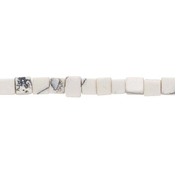 Bead, "howlite" (resin) (imitation), white, 4-5mm cube. Sold per 15-inch strand. image number 0