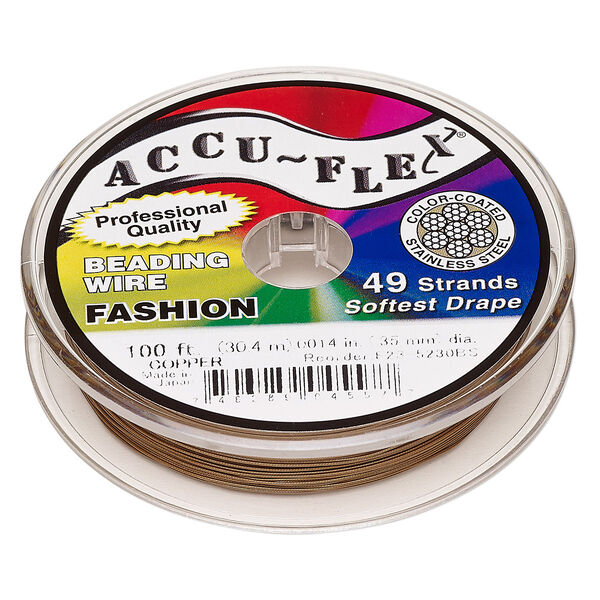 Beading wire, Accu-Flex®, nylon and stainless steel, copper, 49 strand, 0.014-inch diameter. Sold per 100-foot spool. image number 0