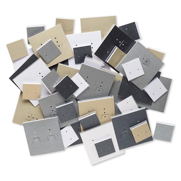 Earring card mix, acrylic and laminated paper, mixed colors, 1x1-inch and 2x2-inch square. Sold per pkg of 50. image number 0