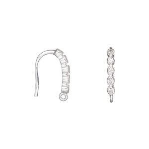 Ear wire fishhook 1pkg2 sterling silver / cubic zirconia, 15.5mm / open loop, 19 gauge clear 1 pair