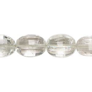 Green quartz 1pkg1, hand-cut faceted puffed oval bead 8 inch 10x8mm-15x12mm