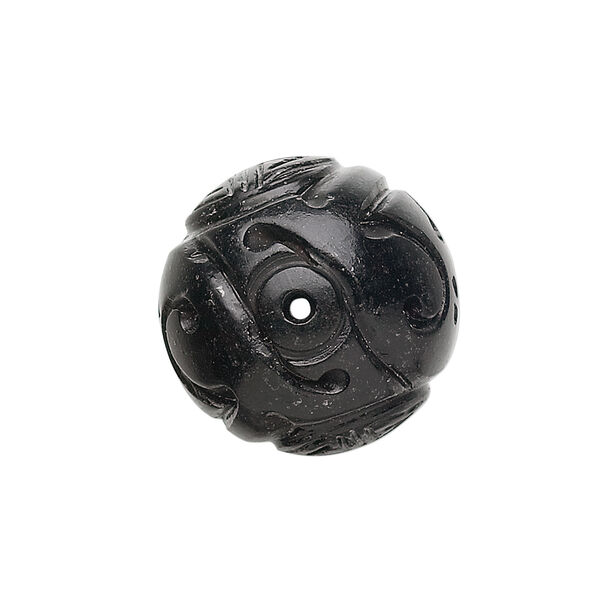 Jet 1pkg1, hand-carved round bead natural 20mm image number 1