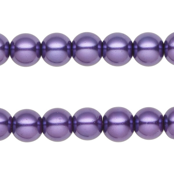 Bead, glass pearl, purple, 7-8mm round. Sold per pkg of (2) 15-inch strands, approximately 100 beads. image number 0
