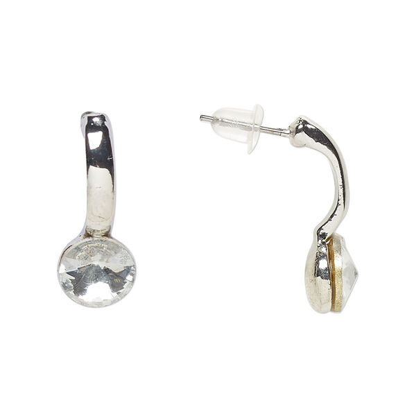 Earstud, Everyday Jewelry, antique silver-finished "pewter" (zinc-based alloy) and glass, clear, 21mm. Sold per pair. image number 0