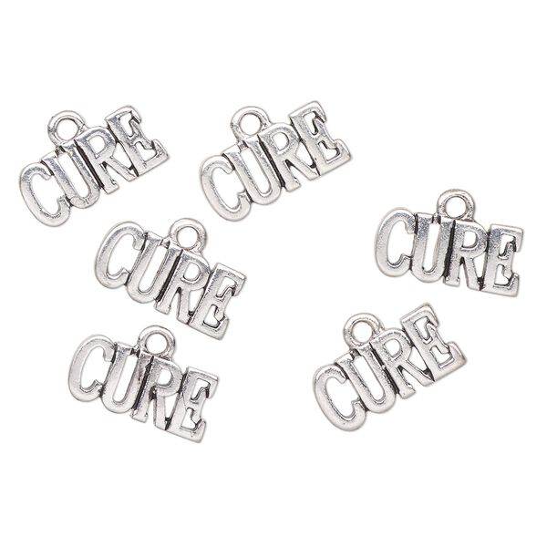 Charm, antique silver-finished "pewter" (zinc-based alloy), 39x29mm-42x31mm "Cure". Sold per pkg of 6. image number 0