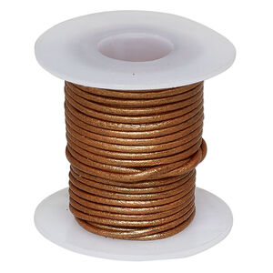 Cord, leather (coated), metallic copper, 1-1.2mm round. Sold per 5-yard spool.