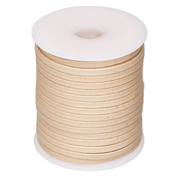 Cord, waxed cotton, natural, 3mm flat. Sold per 25-meter spool. image number 0