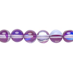 Bead, glass, transparent purple and blue iridescent, 8mm round. Sold per 15-1/2 to 16-inch strand.
