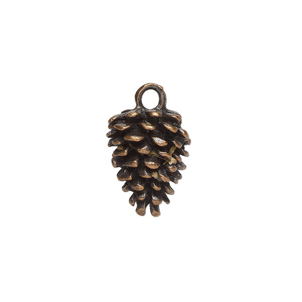 Charm, antique copper-finished "pewter" (zinc-based alloy), 16x12.5mm 3D pinecone. Sold per pkg of 4. image number 0
