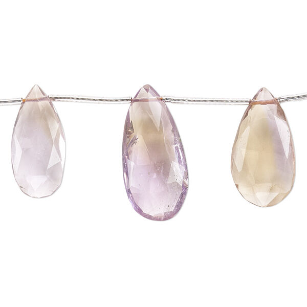 Bead, ametrine (heated), 14x7mm-20x9mm graduated hand-cut top-drilled faceted puffed teardrop, B grade, Mohs hardness 7. Sold per pkg of 5. image number 0