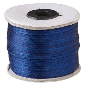Cord, Satinique™, satin, navy blue, 1mm. Sold per 200-foot spool.
