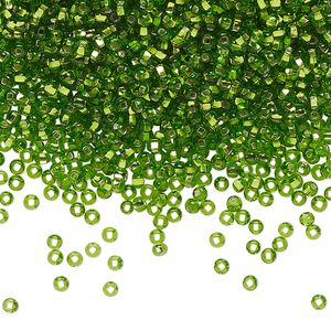 Seed bead, Preciosa Ornela Czech glass, pkg/500g, #11 rocaille, transparent silver-lined lime green, (57430).